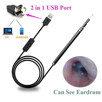 1 Комплект ендоскоп за почистване на ушите, USB Визуална ушна лъжица 5.5 мм Мини камера Отоскоп Отоскоп Инструмент за ендоскоп Здравеопазване