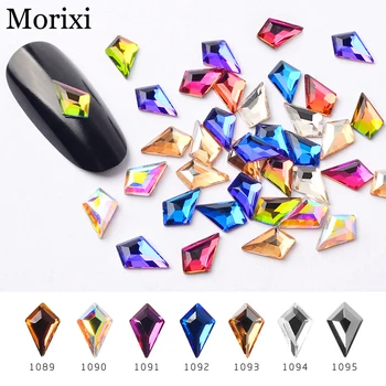 10 бр/пакет кристали за дизайн на ноктите с форма на диамант с плоска задна част от цветовете на дъгата, стъклена бормашина за 3D декорации за маникюр за нокти MZ096