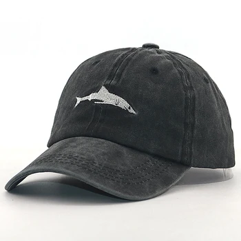 100% памук измити татко шапка бродерия акула бейзболна шапка за мъже жени извити ежедневни спортни шапки с високо качество