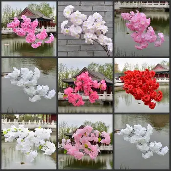 100 см Копринени цветя Дълго стъбло на Изкуствени цветя Розова Сватбена Декорация череши на Клонка за дома сватбена Арка