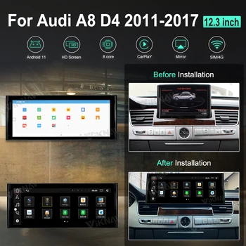 12,3-Инчов Android 11 За Audi A8 D4 2011 2012 2013 2014-2017 Автомобилен Мултимедиен Стерео Радио DVD Плейър GPS Навигация Carplay