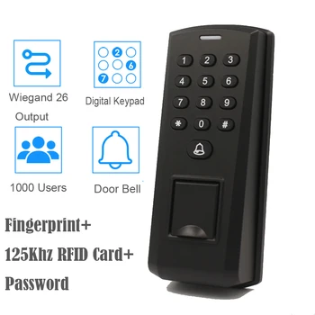 125 khz RFID за Разпознаване на Пръстови Отпечатъци Контролер за Достъп WG26 Четец на Лични Карти 1000 Потребители Клавиатура Парола за Отваряне на Врати с Вратата Звънец