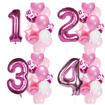 12шт 1-ви Рожден Ден на Розовата Стая Балони Балони, Рожден Ден, Бебе Душ Вечерни Украса Костюм Децата Момиченце Принцеса