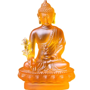 13 См Будистка Скулптура 7 Цвята Тибет Домашен Храм На Будизма Произведение На Изкуството Медицина Гуру Буда Crystal Смола Украса Занаяти Статуя