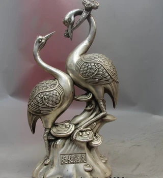 16 Китай Бял Мед, Сребро Талисман с Червена корона Журавля Статуя на Птици Жуйи Скулптура