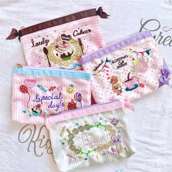 1бр Творчески Японски Розов Мечка Козметични Чанти Сладка Бродерия на тъканта, чанта За Момичета козметични чанти