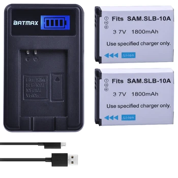 2 елемента 1800 ма SLB-10A SLB 10A SLB10A Батерии за фотоапарати + LCD USB Зарядно Устройство за SAMSUNG HMX-U10 HMX-U100 SL720 SL310W SL820 HZ15W
