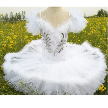 2020 Нова Детска професионална балерина под формата на палачинки, бяла балетен костюм, 