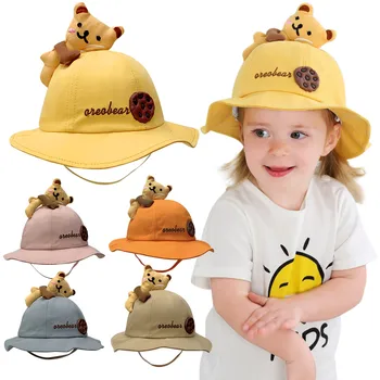 2021 нов годишно дете бебе момиче сладко мечка карикатура шаблон на печат панама шапка шапка от слънцето многоцветен модерна детска шапка