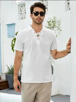 2022 Лято на мъжко Бельо риза с къси ръкави, Ежедневни Индивидуалност, Модни Памучен и бельо Риза с Ревера, Топ