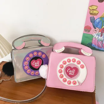 2022 Нов Дизайн, Портфейли във Формата на Телефон, Чанти за Жени, Модни Розова Лазерна Чанта за Телефон от Изкуствена Кожа, Чанта през Рамо дамски Чанти-Тоут