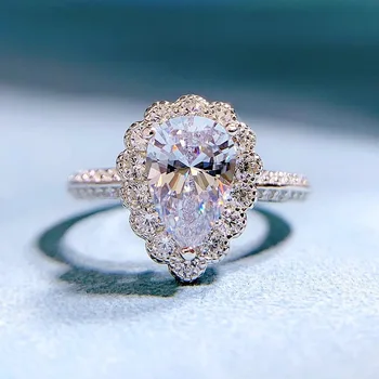 2022 нов S925 сребърен грушевидный 6*9 капки вода женски пръстен годежен диамантен пръстен