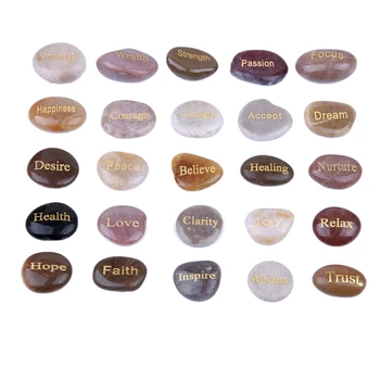 25 Гравирани Вдъхновяващи камъни с окуражителни думи Златни гравирано Камъни за безпокойство Утвърждения Камъни за медитация
