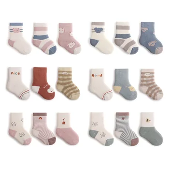 3 чифта/комплект, Зимни чорапи от телешка кожа за по-малките Момчета и Момичета, Kwaii, Мультяшные Шарени Детски Чорапи за Деца, Изолирана детски Чорапи, Аксесоари