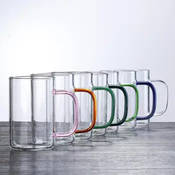 350 мл Офис стъклена чаша за вода Домакински стъклени цветна дръжка чаша borosilicate стъкло Кафе, Чай, Мляко Пътна Чаша Бутилка Подаръци