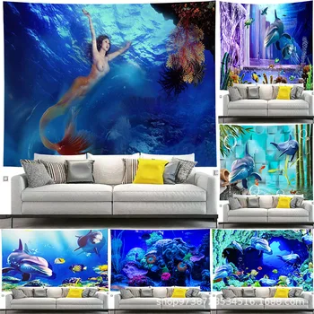 3D HD печатни свят на океана гоблен стенен фон плат хол модерна декорация на дома, стенописи гоблен плажни кърпи