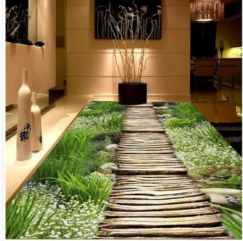 3D стереоскопични тапети пол 3D подови пътека растение цветя фотообои рисувани стенни подова Декорация на Дома