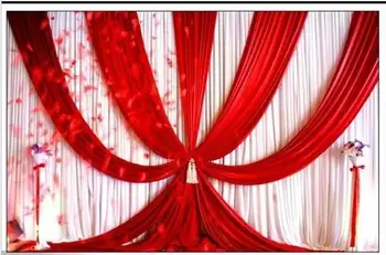 3x6 м (10 фута x 20 фута) Фонове Завеса Нов Дизайн ледена коприна ЧЕРВЕНАТА сватбена фон материал и декоративна завеса на сцената Сватбена завеса