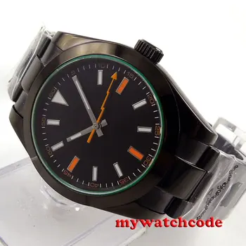 40 мм parnis черен циферблат с оранжеви маркер PVD сапфирен кристал автоматично мъжки часовник P666
