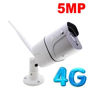 4G 5-МЕГАПИКСЕЛОВА СИМ-карта WIFI IP Камера Безжична Външна Охранителна Куршум Камера за ВИДЕОНАБЛЮДЕНИЕ Метална P2P Onvif Двупосочна Аудио JIENUO