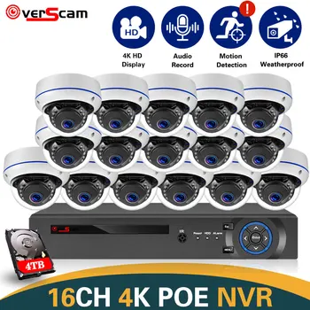 4K 16-Канален Комплект за видео наблюдение, Видеонаблюдение 8MP 8CH POE NVR Открит Водоустойчив POE Аудио IP Куполната Камера за Сигурност Системен Комплект 16CH