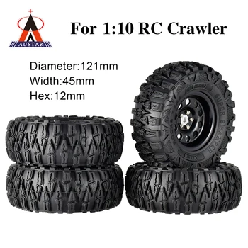 4ШТ 2,2-цолови гуми от каучук с черна метална джанта за 1: 10 Axial SCX10 TRX-4 RC Crawler