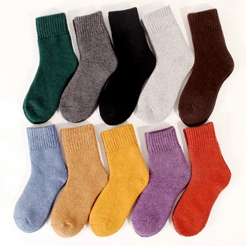 5 чифта зимни Утолщенных женски средни едноцветни хавлиени матов качествени Меки Студоустойчиви топли Вълнени чорапи