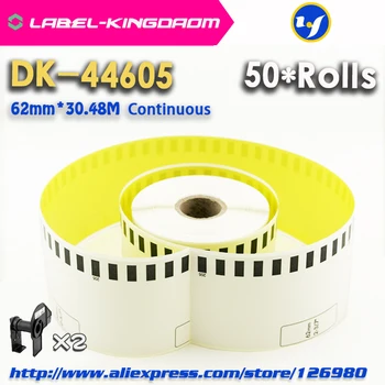 50 Роли за зареждане Съвместими Етикети DK-44605 62 мм * 30,48 М Непрекъсната Съвместимост за принтери Brother Жълта Хартия DK-4605