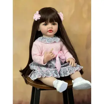 55 см Успокояваща Кукла Реборн Дълга Коса на Момичето Гел За Тяло Почистваща Годни за консумация Ръцете на Имитация на Скъпа Принцеса