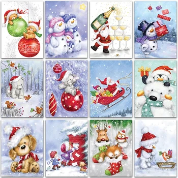 5D САМ Диамантена Живопис Коледен Комплект Дядо Коледа Плюшено мече, снежен човек Пълна Квадратна и Кръгла мозайка бродерия на кръстат бод начало декор