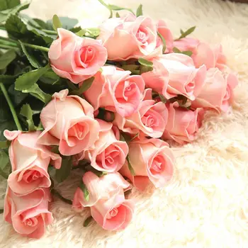 7 Цвята Роза Изкуствени Цветя, Сватбени Цветя за Дома Сватбена Украса Вечерни фалшив цвете