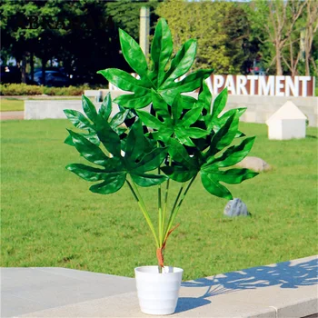 70-80 см 7 Вилици Големи Изкуствени Тропически Растения са Зелени Пластмасови Листа Монстеры Артистичен Цветен Материал За Офис Удобства за Декорация на Дома