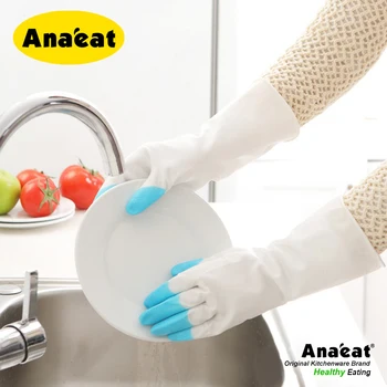 ANAEAT 1 двойка от непромокаеми домакински ръкавици, топли ръкавици за миене на съдове, гумени ръкавици за пречистване на вода и прах