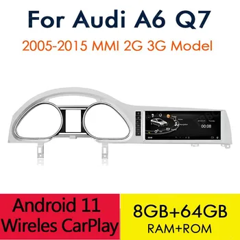 Android 11 8 + 64 GB CarPlay За Audi A6 C6 Q7 2005 ~ 2015 MMI 2G 3G Автомобилен Мултимедиен плейър GPS Навигация Главното устройство Navi WiFi