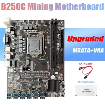 B250C дънна Платка за майнинга БТК + термопаста + Кабел SATA 12XPCIE до USB3.0 Слот за графичен процесор LGA1151 DDR4 MSATA За ETH Миньор