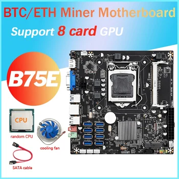 B75E 8 Карти БТК дънна Платка за майнинга + Случаен процесор + Вентилатор за охлаждане + Кабел SATA 8X USB3.0 B75 Чип LGA1155 DDR3 Оперативна памет, MSATA ETH Миньор