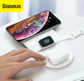 Baseus 3 в 1 Qi Безжично Зарядно Устройство За Телефони, Часовници, 18 W, 3,0, Бързо Зареждане за Apple феновете, Слушалки със Светлина