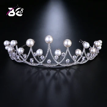 Be 8 Диадеми и Короната Луксозни CZ Перлени Принцеса Сватба Сватбени Аксесоари за Коса за Сватбени Декорации Coroa De Noiva H095