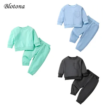 Blotona/Пролетно-есенен комплект за малки момичета и момчета, Однотонная hoody с дълъг ръкав, Потници + разтеглив, ежедневни панталони, Костюми, от 6 месеца до 4 години