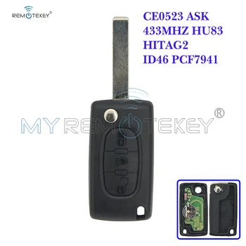 CE0523 Флип дистанционно ключ с 3 бутона бутон на къси светлини HU83 острието ключ за Peugeot за Citroen ASK 433 Mhz ID46 - PCF7941 remtekey