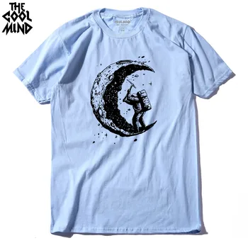 COOLMIND ежедневната мъжка тениска от 100% памук, копающая Луната, с къс ръкав, свободна, с кръгло деколте, модерна мъжка тениска, потник, тениска, риза