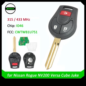 DIYKEY Дистанционно Ключодържател 3 бутона 315 Mhz/433 Mhz ID46 Чип за Nissan Rogue NV200 Versa Cube Juke Sentra 2013-2017 FCC: CWTWB1U751