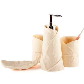 DecoTalk Комплект за баня в скандинавски стил от Пясъчник, Комплект от 4 теми, комплект за декорация на баня под формата на листа, Обикновена комплекти за баня