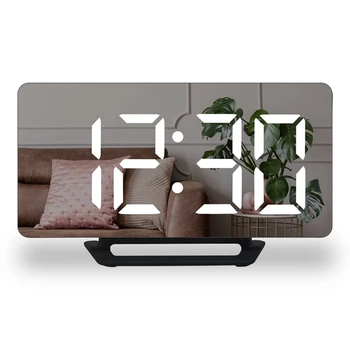 Digital alarm clock, Голям Led дисплей с два порта USB-зарядно устройство, Модерни Огледално Настолни и Стенни Часовници За Спални Домашен Офис
