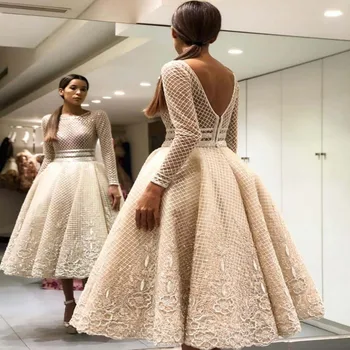 Elegant Дантела Evening Dresses Full Sleeves V-Back Prom Gown A-line 2022 Vestido Robe De Cocktail Femme рокля с пайети فساتين
