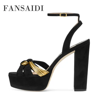 FANSAIDI/ 2022 Летни дамски сандали на платформа и прозрачен ток кайсиев цвят с катарама, Чубрица вечерни обувки на масивна ток, по-Големи Размери 41, 42, 43, 44, 45, 46