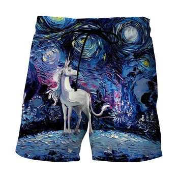 Harajuku стил на домашни кон 3D печат на Звездното небе марка, за дизайн на Мъжки къси панталони на горно облекло плажни бански костюми летни ежедневните свободни панталони
