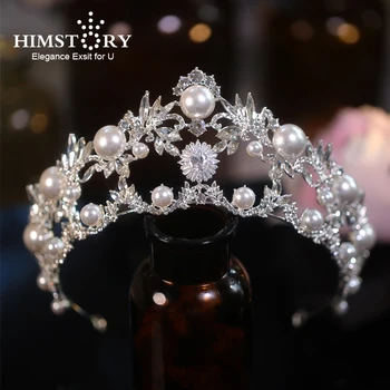 Himstory Булката Crystal Crown Корейски Перла Възел Сватбена Рокля, Прическа Принцеса Бижута Вечерни Церемонии Диадеми Аксесоари За Коса