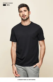 J9556 Удобна модальная памучен тениска с къс ръкав, мъжки приталенная однотонная еластична долна риза, с кръгло деколте и кръгло деколте