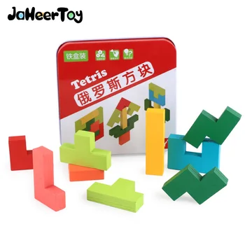 JaheerToy Tetris Детски Играчки за Деца в Монтесори Забавни Играчки Дървени Танграм Пъзел Умна Дъска